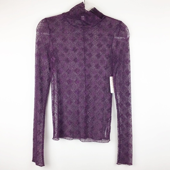 Free People Tops - Free People Sweet Memories Lace Berry Turtleneck S